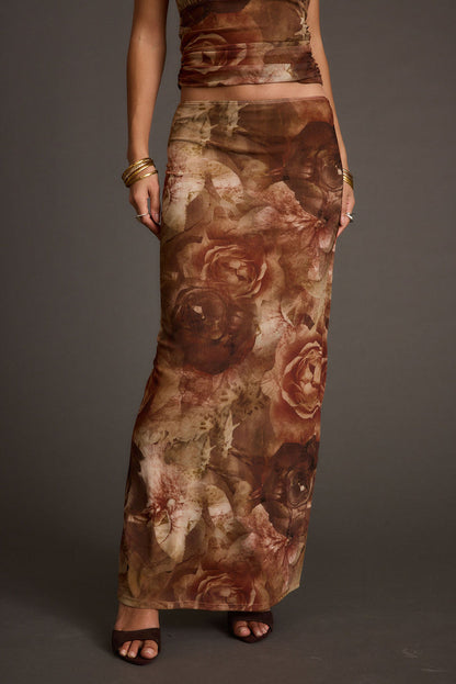 Julia Floral Mesh Maxi Skirt paired with complementary accessories for a polished look.