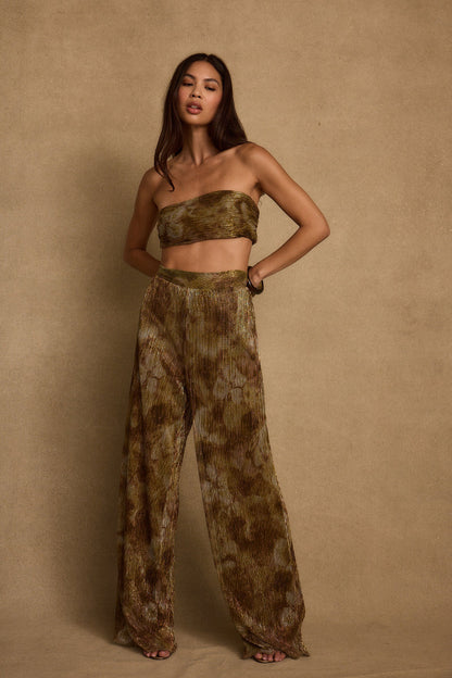 Additional view of the Kaia Moss Metallic Floral Strapless Top from a different perspective.