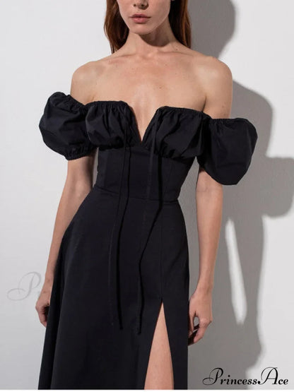 Katie Off Stylish Shoulder Midi Dress Black / L Dresses