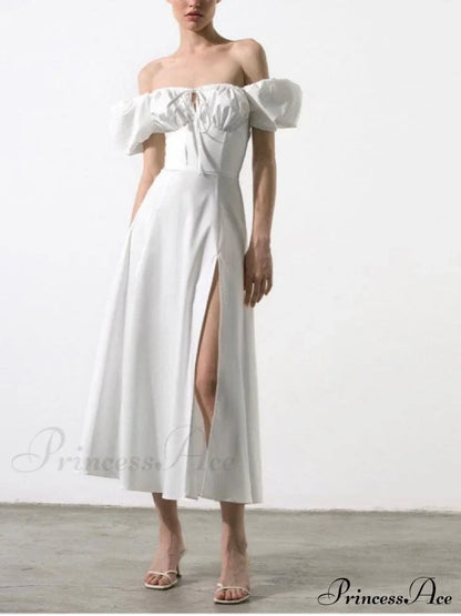 Katie Off Stylish Shoulder Midi Dress White / L Dresses