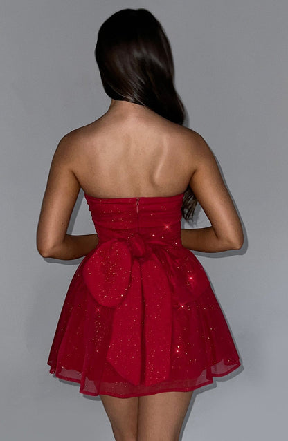 Katrina Mini Dress - Red Sparkle Dress Babyboo Fashion Premium Exclusive Design