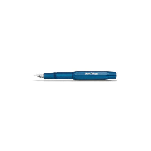 Blue fountain pen on a white background