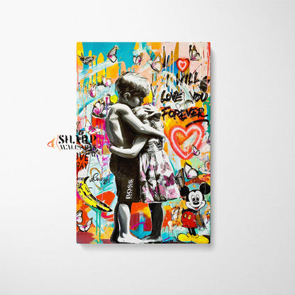 Kids Hugging Canvas Wall Art