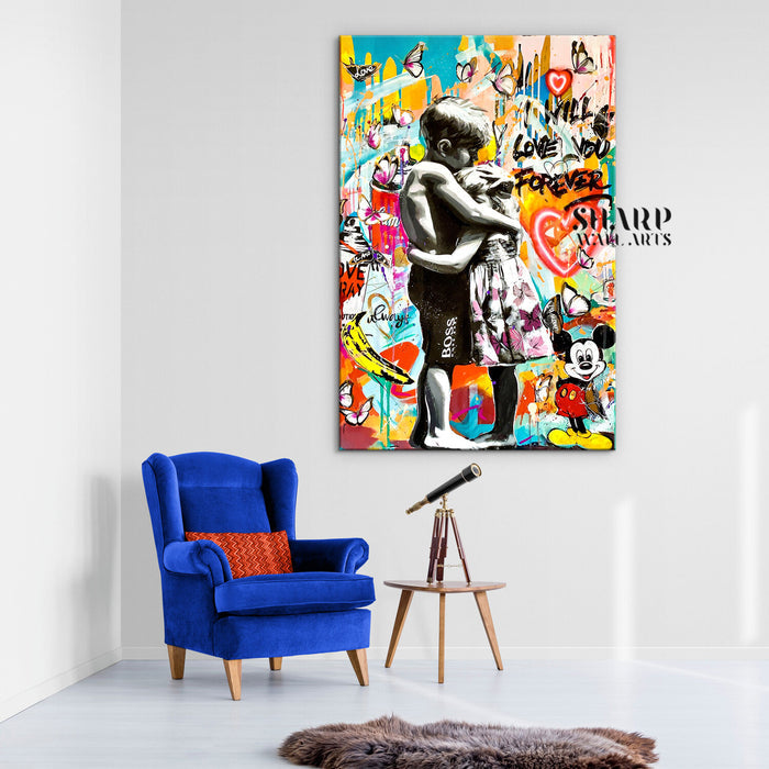Kids Hugging Canvas Wall Art