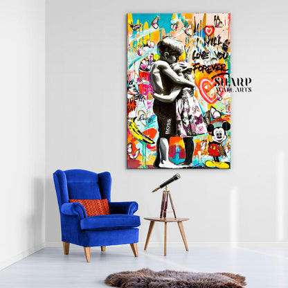 Kids Hugging Canvas Wall Art