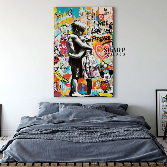 Kids Hugging Canvas Wall Art