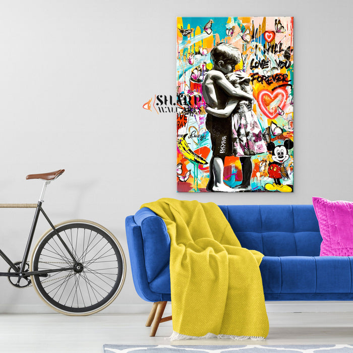 Kids Hugging Canvas Wall Art