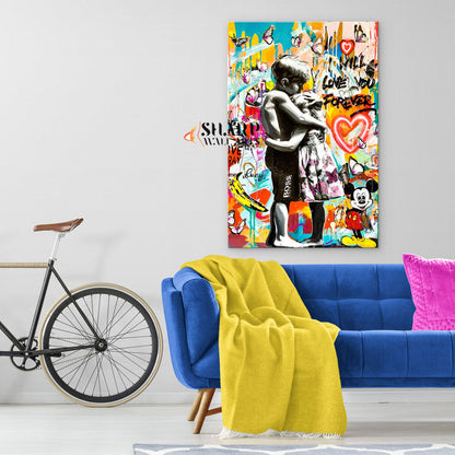 Kids Hugging Canvas Wall Art