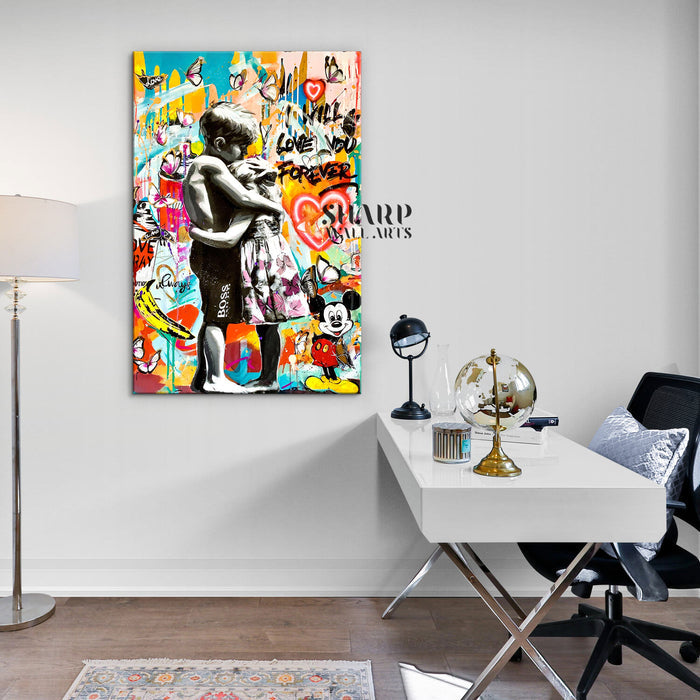 Kids Hugging Canvas Wall Art