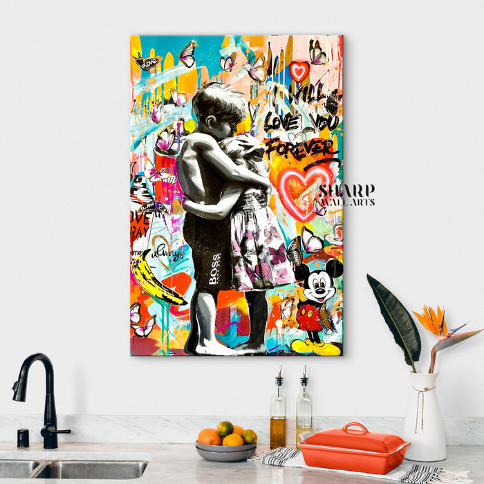 Kids Hugging Canvas Wall Art
