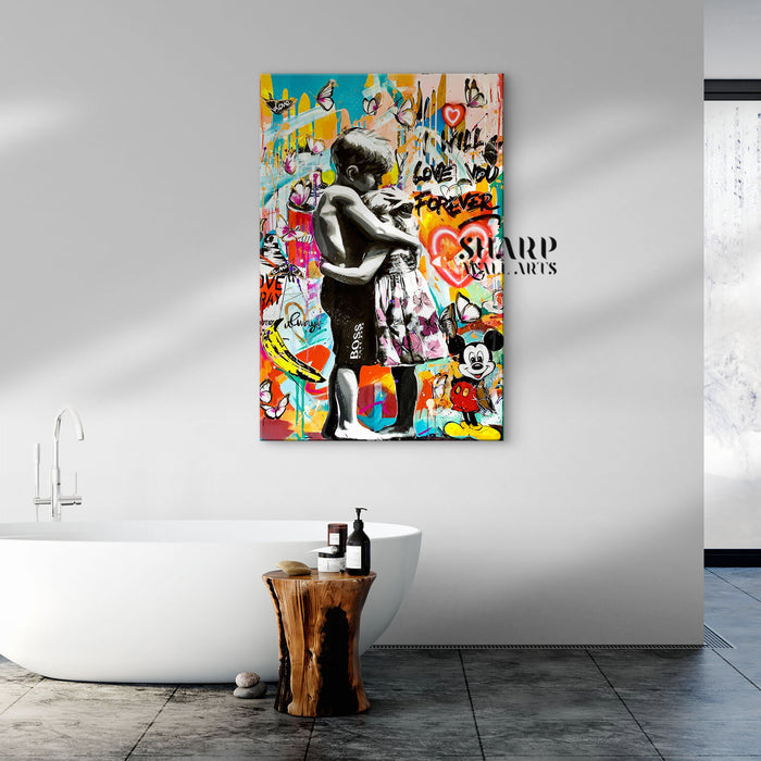 Kids Hugging Canvas Wall Art