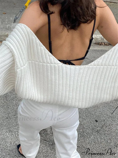 Knit Sweater Stylish Cropped Sleeve Sweaters-L
