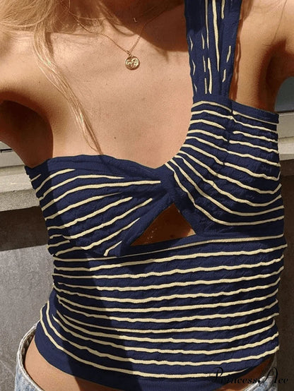 Knitted Stripe Long Trendy Sleeve Maxi Dress Blue / S Tops&Tees