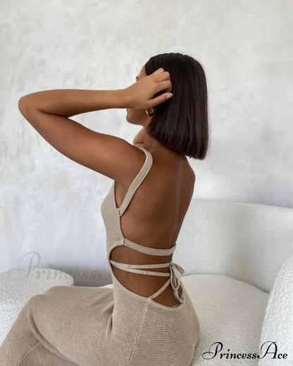 Daria Knitted Stylish Midi Dress Apricot / S Dresses