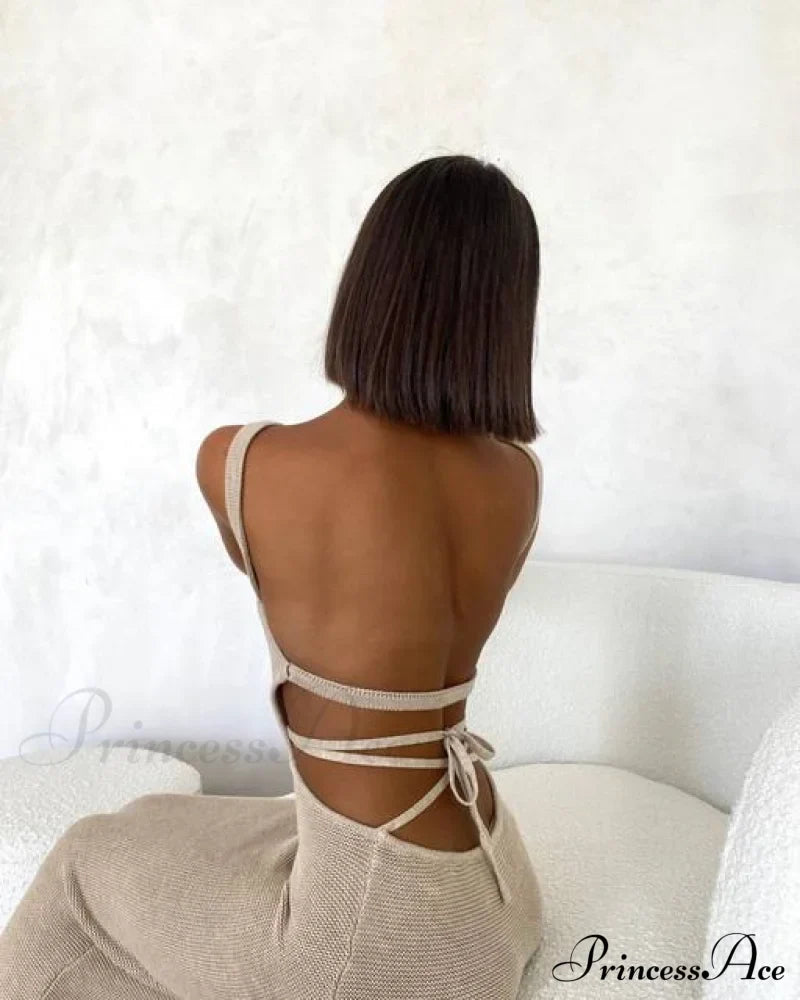 Daria Knitted Stylish Midi Dress Apricot / L Dresses