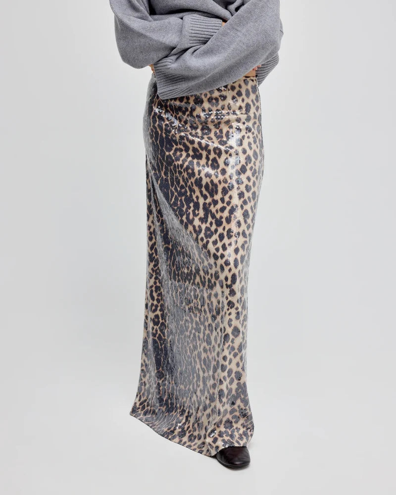 Léonie Leopard Sequin Maxi Skirt
