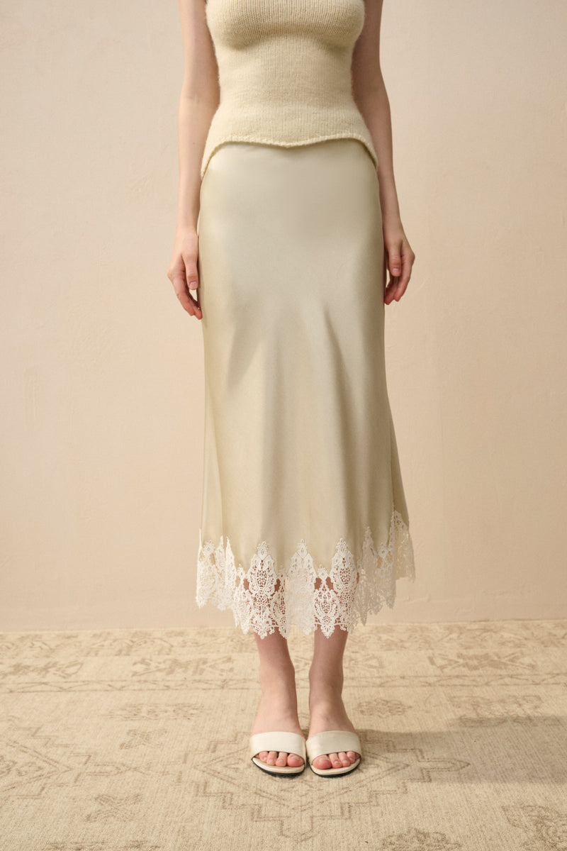 Lace hem satin skirt