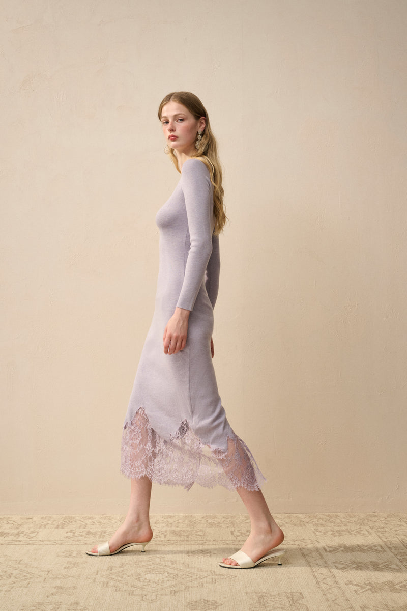 Lace hem wool dress