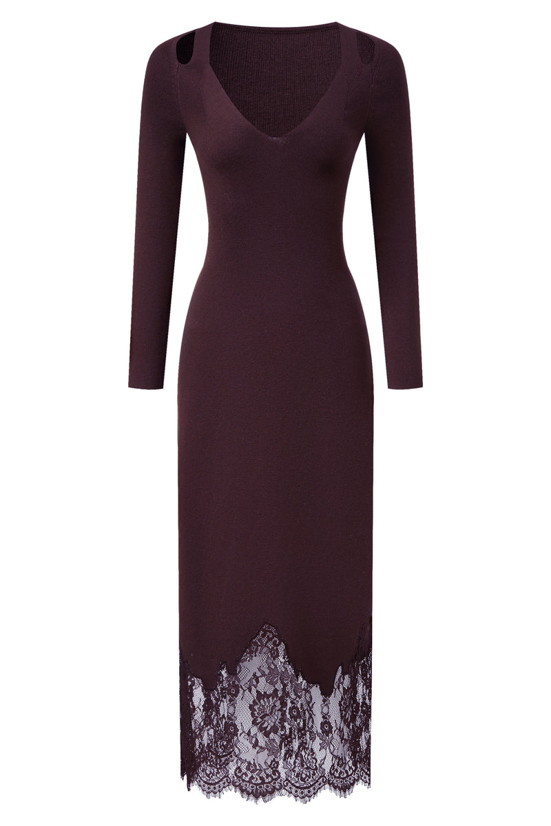 Lace hem wool dress