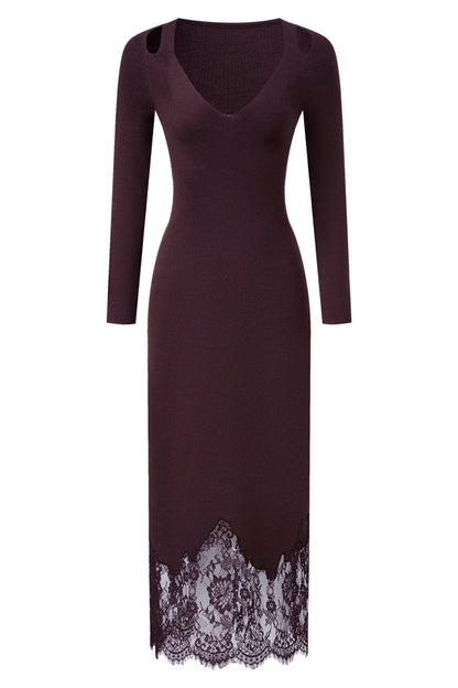 Lace hem wool dress