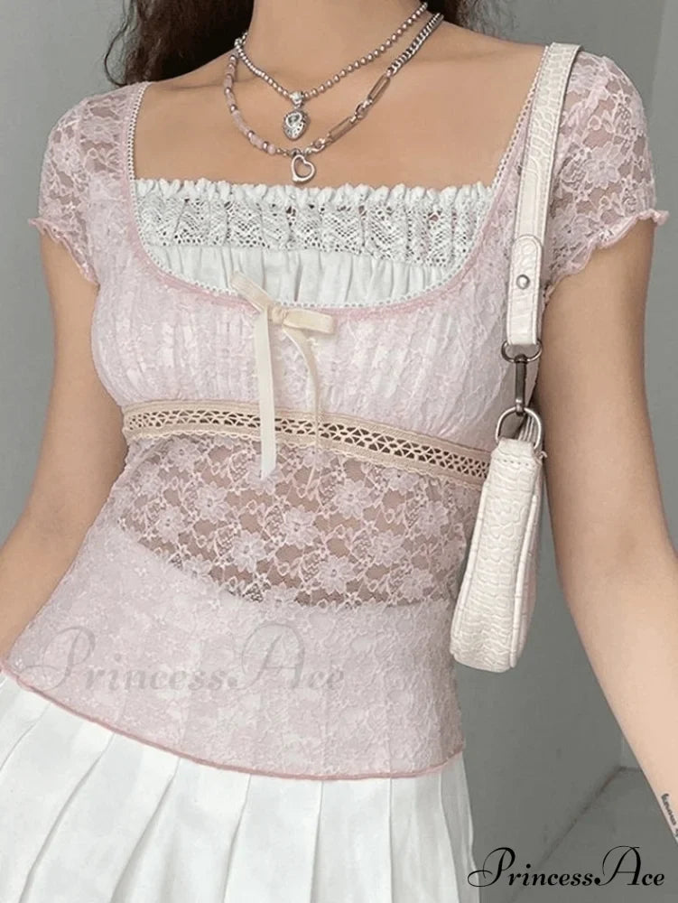 Lace Patchwork Graceful Butterfly Print Dress Shirts