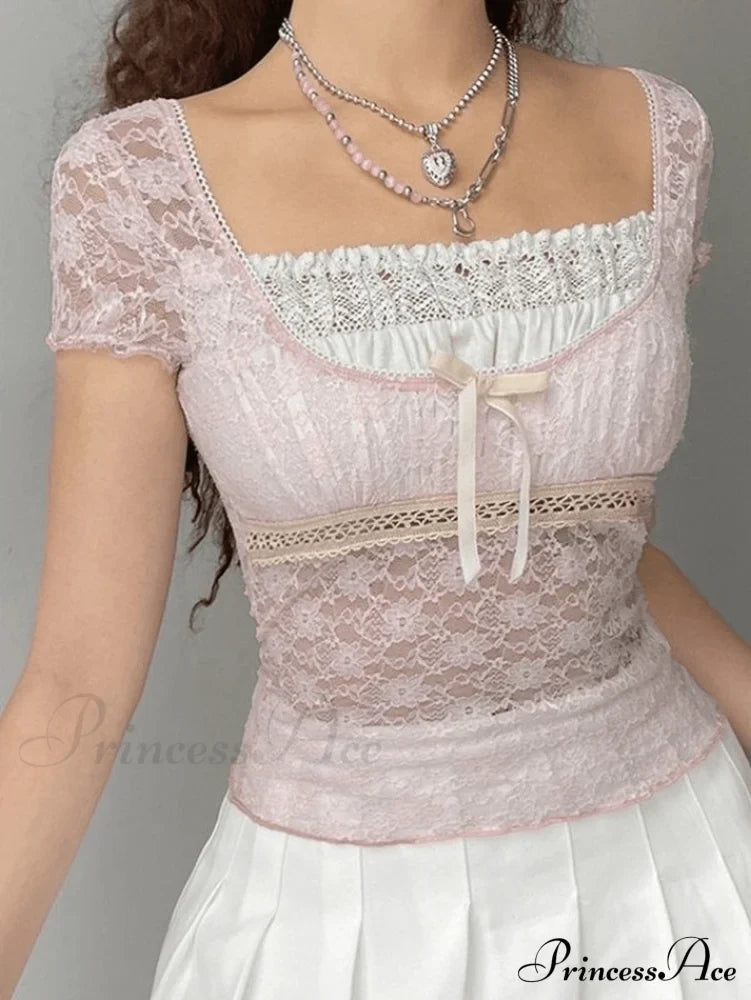 Lace Patchwork Graceful Butterfly Print Dress Shirts