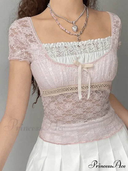 Lace Patchwork Graceful Butterfly Print Dress Shirts