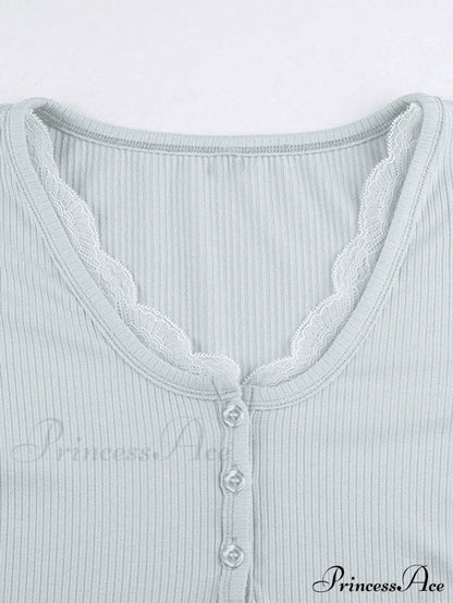Lace Trim Graceful Knit Crop Top Sweaters