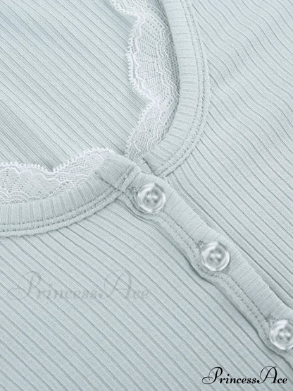 Lace Trim Graceful Knit Crop Top Sweaters