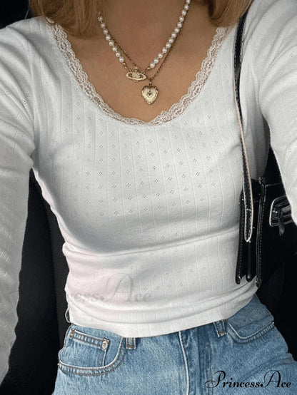 Lace Trim White Trendy Cropped Tank Top / S Sweaters