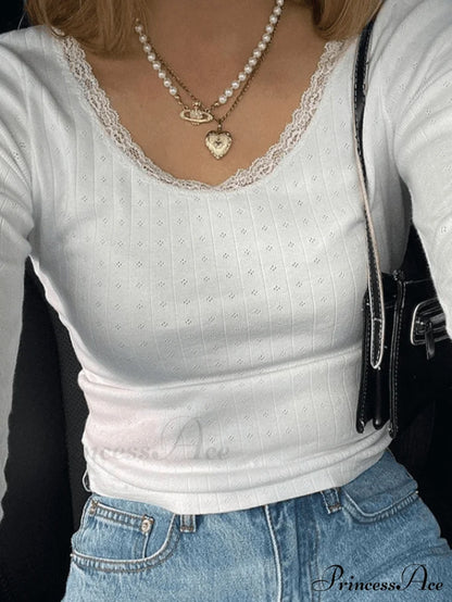 Lace Trim White Trendy Cropped Tank Top Sweaters