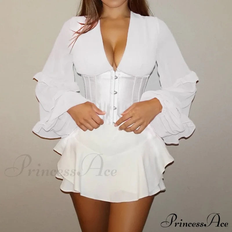 Lace Up Corset Charming Long Sleeve Blouse Shirts & Tops