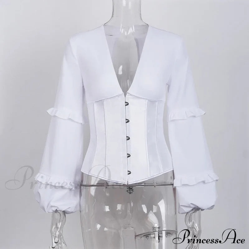 Lace Up Corset Charming Long Sleeve Blouse Shirts & Tops
