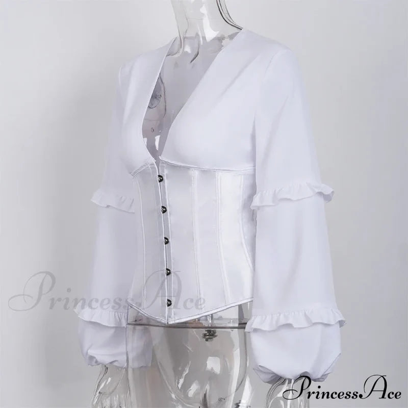 Lace Up Corset Charming Long Sleeve Blouse Shirts & Tops