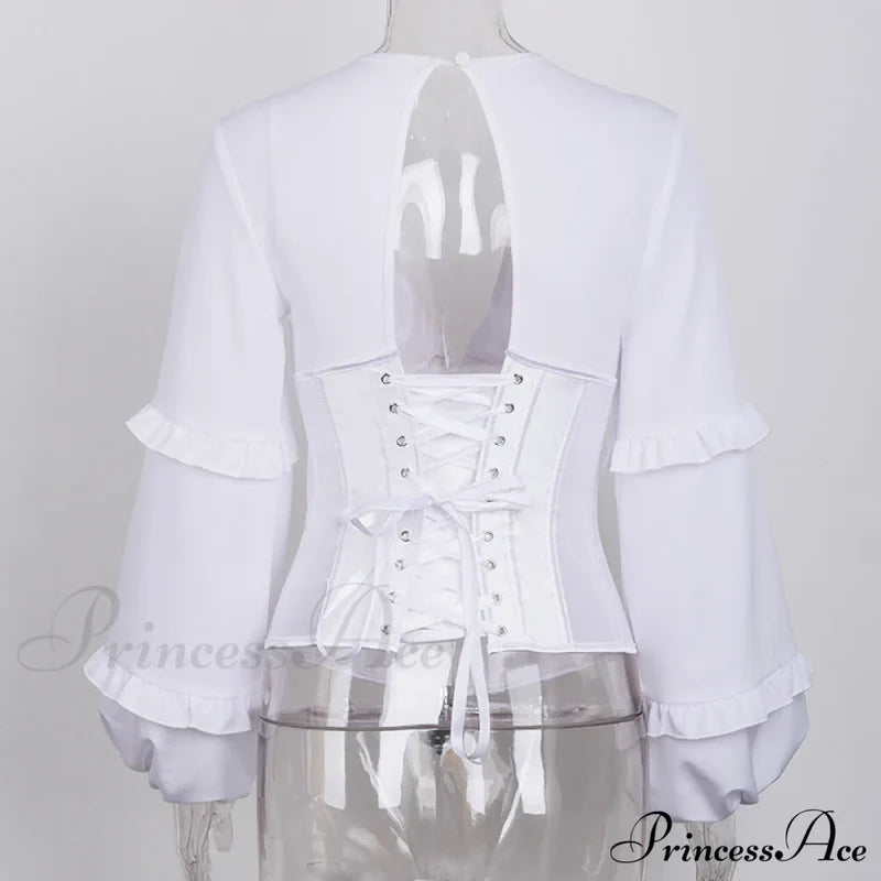 Lace Up Corset Charming Long Sleeve Blouse Shirts & Tops