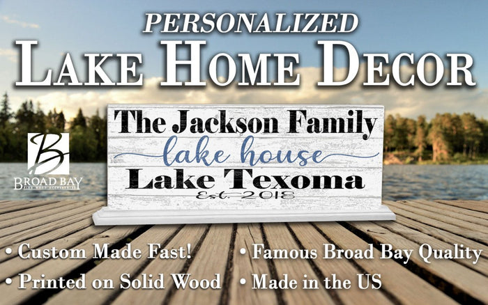 Custom Lake House Sign with Established Date and Name - SOLID WOOD 16.5in x 6in - Broad Bay Personalized Gifts Shipped Fast