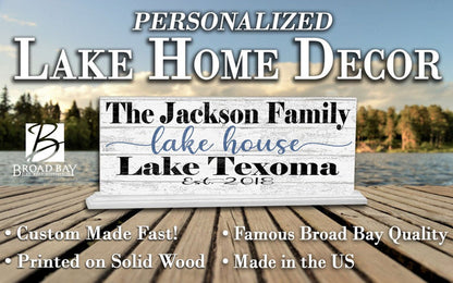 Custom Lake House Sign with Established Date and Name - SOLID WOOD 16.5in x 6in - Broad Bay Personalized Gifts Shipped Fast