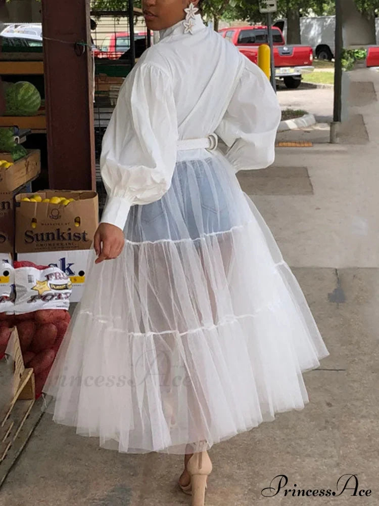 Lantern Sleeve Graceful Split Maxi Dress Shirts & Tops