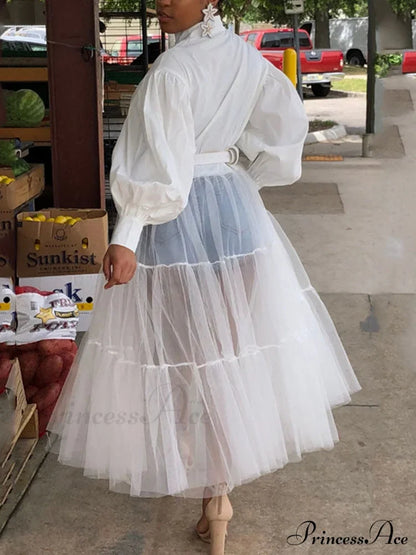 Lantern Sleeve Graceful Split Maxi Dress Shirts & Tops