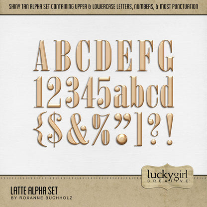 Cozy up your digital scrapbooking page titles with this tasty coffee-inspired alpha set! Great for coffee shops, time with girlfriends, morning coffee, travel to Europe, and more! The alpha set consists of a full set of digital art uppercase alphabet letters A-Z, lowercase letters a-z, numbers 0-9, and most punctuation marks. This alpha set is available as individual embellishments only. This kit is included in the Coffee Alpha Bundle.