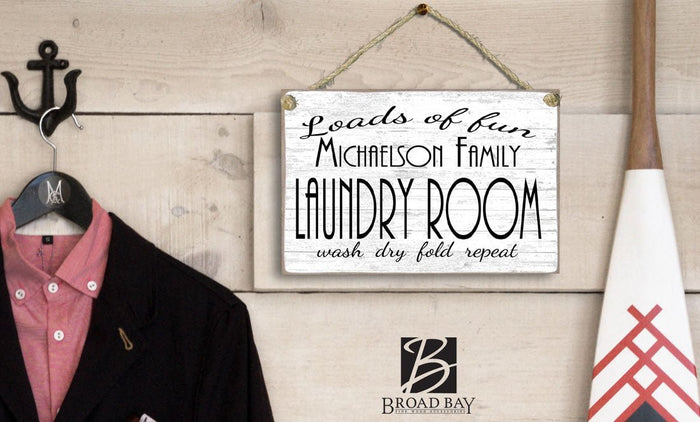 Personalized Laundry Sign Laundry Room Decoration Customized Wash Dry Fold Rinse Repeat - Broad Bay Personalized Gifts Shipped Fast