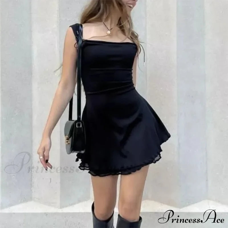 Layered Two Tone Strap Graceful Tie Up Mini Dress