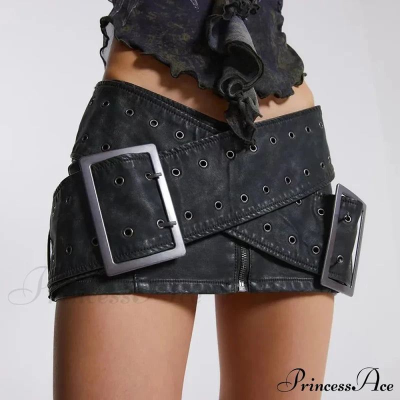 Leather Belted Wrap Charming Micro Mini Skirt