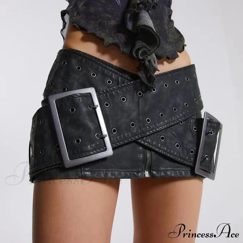 Leather Belted Wrap Charming Micro Mini Skirt