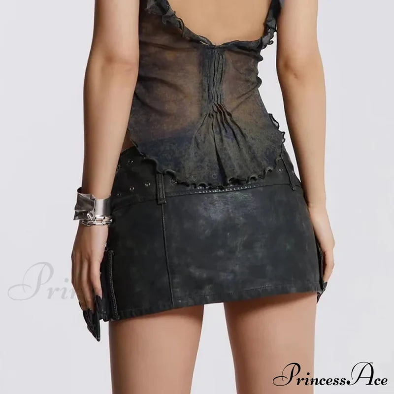 Leather Belted Wrap Charming Micro Mini Skirt