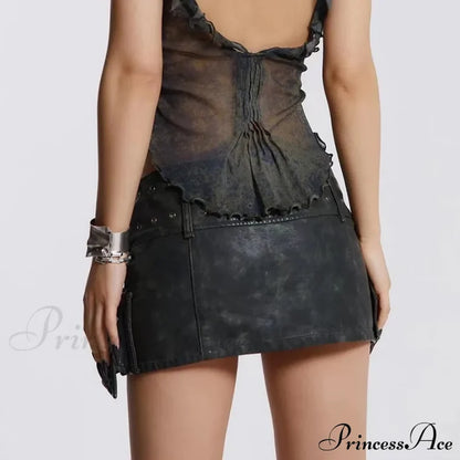 Leather Belted Wrap Charming Micro Mini Skirt
