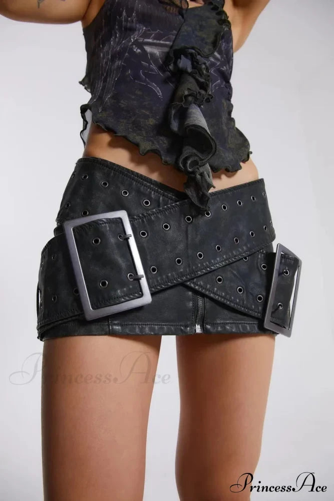 Leather Belted Wrap Charming Micro Mini Skirt