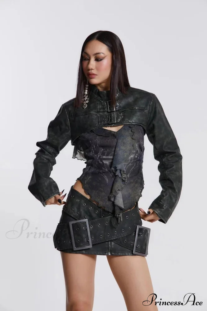 Leather Belted Wrap Charming Micro Mini Skirt
