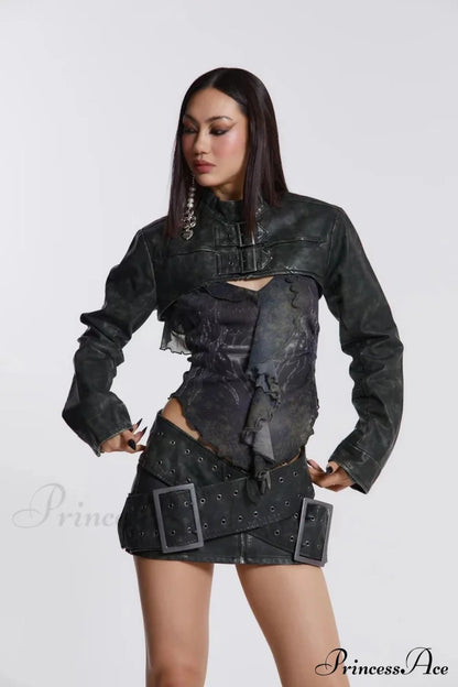 Leather Belted Wrap Charming Micro Mini Skirt