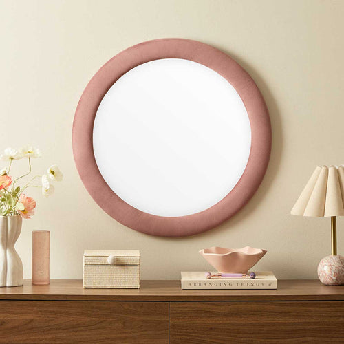 Lennon Upholstered Round Wall Mirror - Dusty Rose